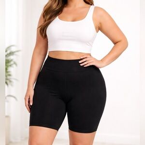 Black Biker Shorts 2X | High Waist Stretch Athletic Lounge Shorts